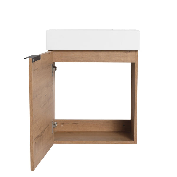 English Elm 18'' Floating Vanity with White Resin Sink, Soft-Close Door, Open Shelf Storage & Water-Resist Finish W999P180170