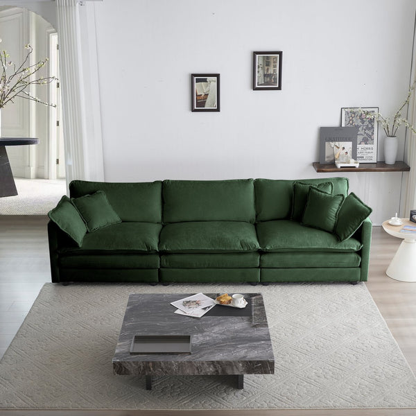 English Elm 3 Piece Sofa Set - Versatile Green Chenille Couch, 2X2 Seaters & 1X3 Seater For Cozy Living Spaces W714S00461