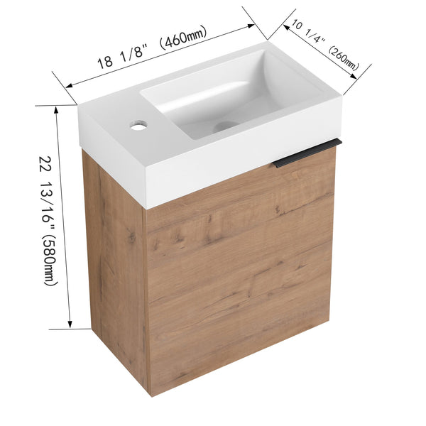 English Elm 18'' Floating Vanity with White Resin Sink, Soft-Close Door, Open Shelf Storage & Water-Resist Finish W999P180170