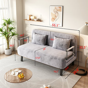 English Elm velvet 55″ Convertible Chair Bed with 18.1" Height, Tri-Fold Sleeper Sofa, Plush Light Gray Comfort W1767P145839