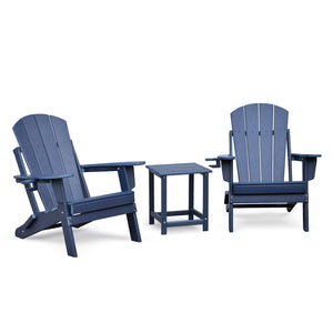 English Elm Folding HDPE Adirondack Chair Set of 2 with Side Table, All-Weather Foldable Patio Chairs, Navy Blue, Ergonomic Comfort for Deck Garden W1889P180256