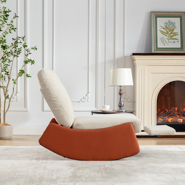 English Elm Modern Rocking Chair Recliner with Adjustable Soft Backrest, Stable Frame and Cushioned Leg Support Orange W1143P163506