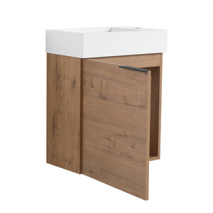 English Elm 18'' Floating Vanity with White Resin Sink, Soft-Close Door, Open Shelf Storage & Water-Resist Finish W999P180170