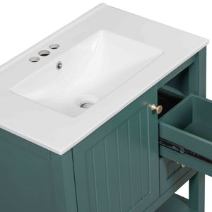 English Elm 30inch Transitional Bathroom Vanity Cabinet Combo with Ceramic Sink, Green Solid Wood MDF, 30"W x18"D, 3pc Storage WF320826AAF