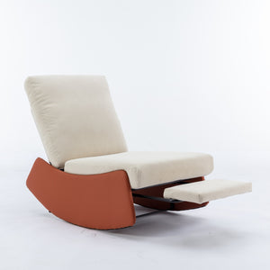 English Elm Modern Rocking Chair Recliner with Adjustable Soft Backrest, Stable Frame and Cushioned Leg Support Orange W1143P163506