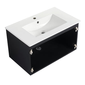 English Elm 30'' Modern Floating Wall-Mounted Bathroom Vanity With Ceramic Sink & Soft-Close Doors For Small Spaces W999S00212
