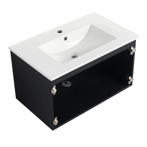 English Elm 30'' Modern Floating Wall-Mounted Bathroom Vanity With Ceramic Sink & Soft-Close Doors For Small Spaces W999S00212