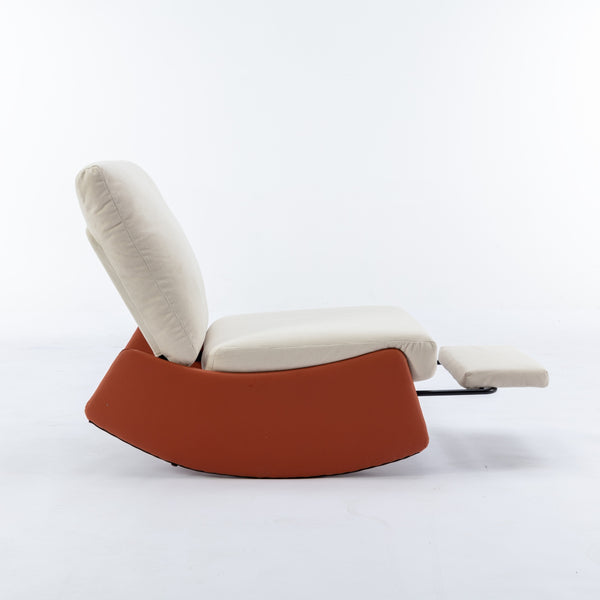 English Elm Modern Rocking Chair Recliner with Adjustable Soft Backrest, Stable Frame and Cushioned Leg Support Orange W1143P163506