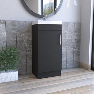 English Elm Sevilla Modern Bathroom Vanity with Sink, Black Laminated Particleboard, Single Door Cabinet, Durable Finish B097S00084