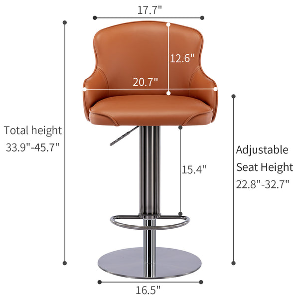 English Elm Black Titanium Stainless Steel Bar Stool with 360° Swivel, Adjustable 22.8-32.7" Height, Ergonomic Backrest Brown W2195P180360