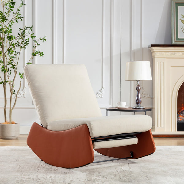 English Elm Modern Rocking Chair Recliner with Adjustable Soft Backrest, Stable Frame and Cushioned Leg Support Orange W1143P163506