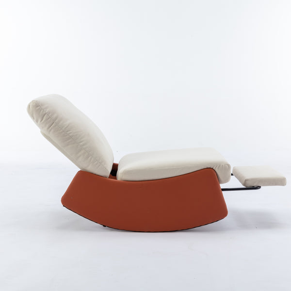 English Elm Modern Rocking Chair Recliner with Adjustable Soft Backrest, Sturdy Frame, Plush Leg Support for Relaxing Orange W1143P163506