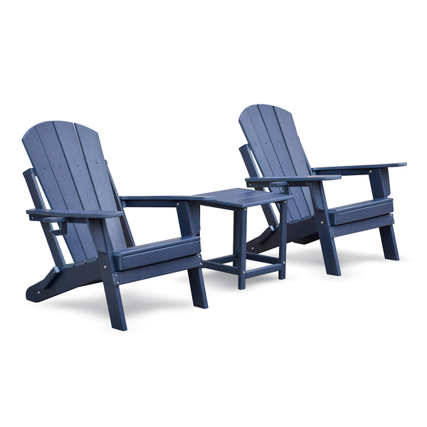 English Elm Folding HDPE Adirondack Chair Set of 2 with Side Table, All-Weather Foldable Patio Chairs, Navy Blue, Ergonomic Comfort for Deck Garden W1889P180256