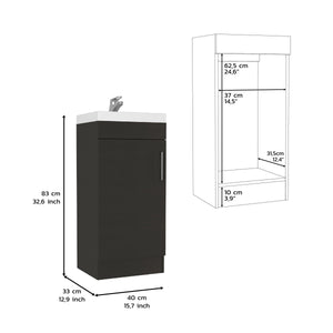English Elm Sevilla Modern Bathroom Vanity with Sink, Black Laminated Particleboard, Single Door Cabinet, Durable Finish B097S00084