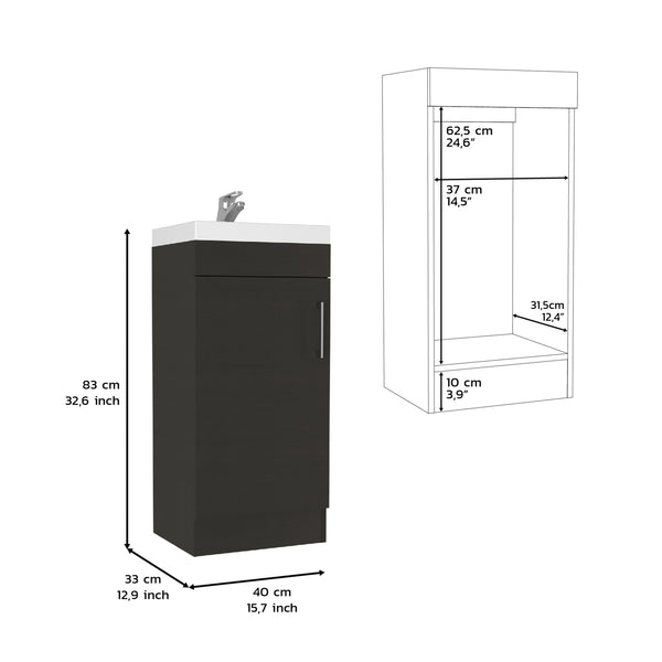 English Elm Sevilla Modern Bathroom Vanity with Sink, Black Laminated Particleboard, Single Door Cabinet, Durable Finish B097S00084