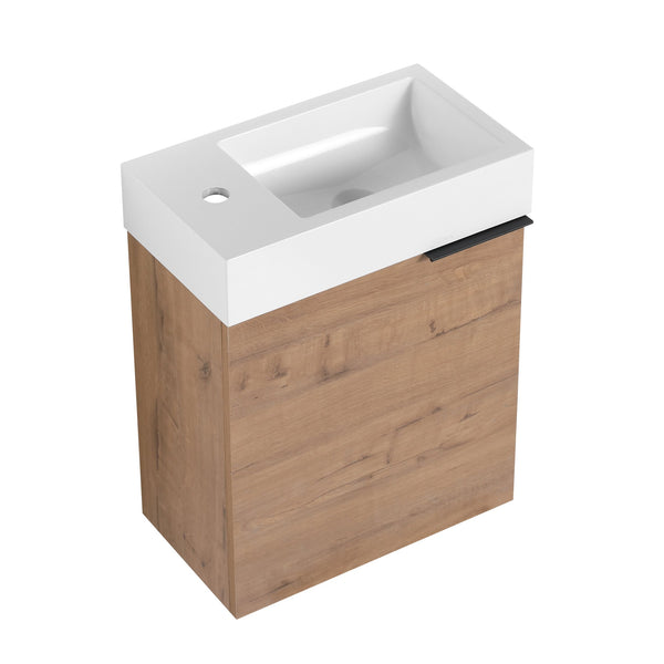 English Elm 18'' Floating Vanity with White Resin Sink, Soft-Close Door, Open Shelf Storage & Water-Resist Finish W999P180170