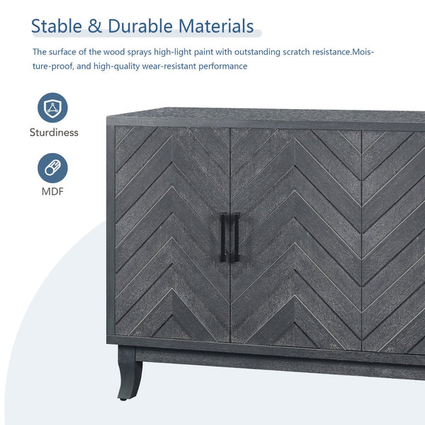 English Elm Stronger Lacquered Sideboard with Wave Stripe Doors and Adjustable Shelves for Living Rooms W144583481