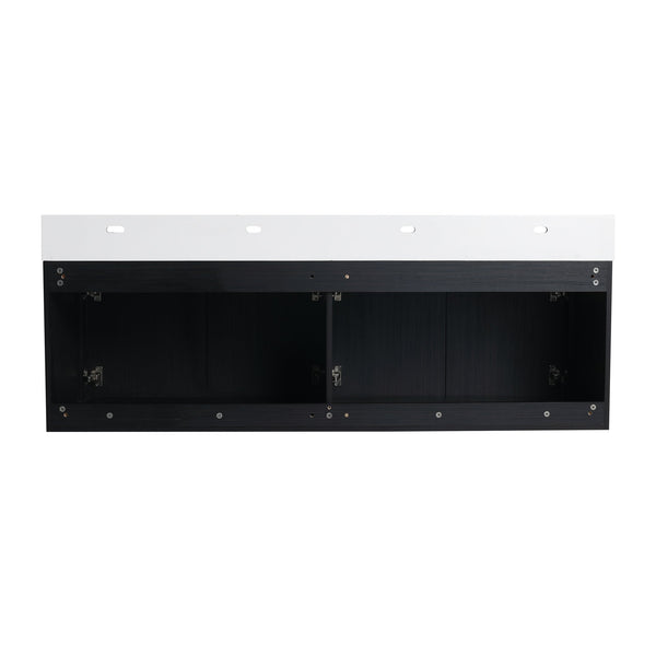 English Elm 60 Inch Wall-Mounted Bathroom Vanity With Double Resin Sink & Stylish Storage Rack, Easy Assembly W999S00372
