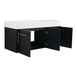 English Elm 48 Inch Wall-Mounted Bathroom Vanity With Thick Resin Sink, Soft-Close Doors, Kd Package Included W999S00160