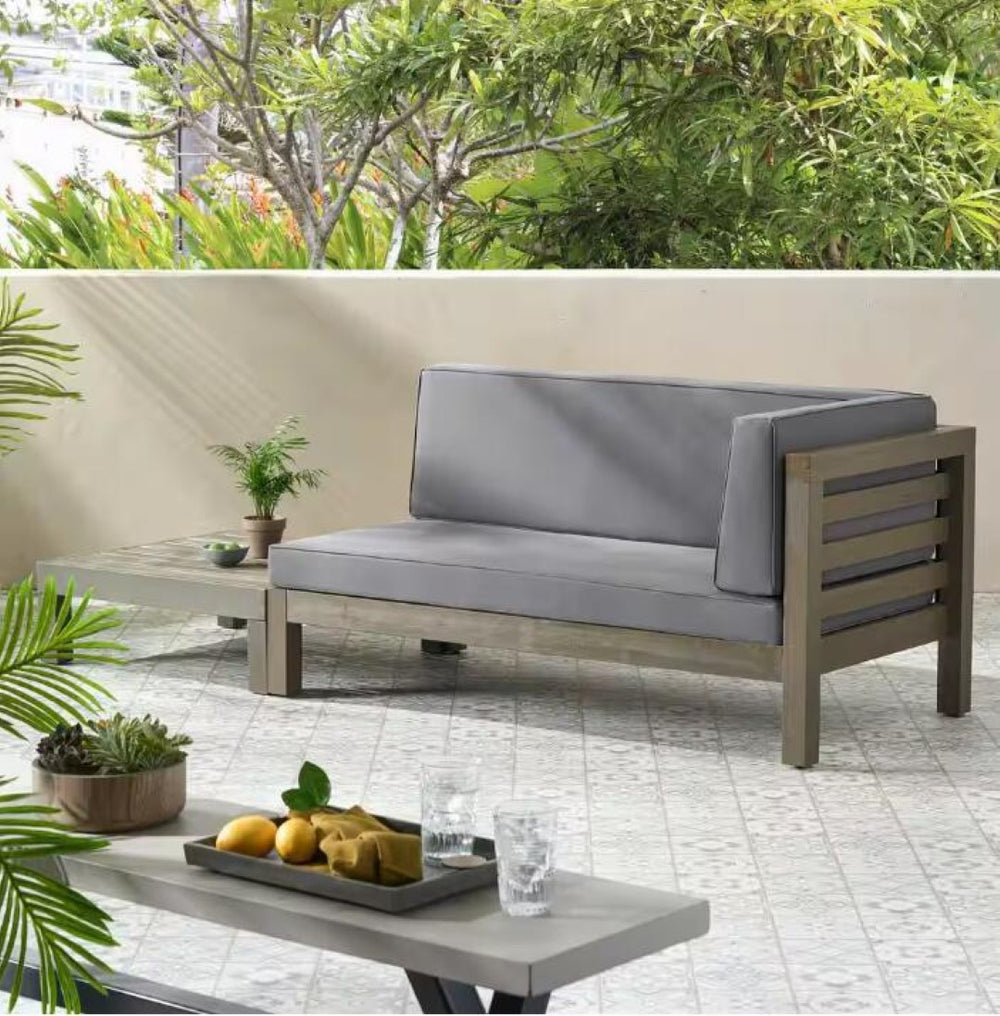 English Elm Oana Solid Acacia Corner Bench Outdoor Sectional Seating with Water Resistant Cushion 59102.00DGY-64496.00GRY