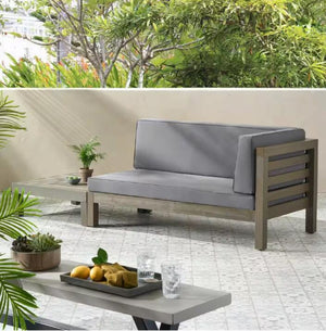 English Elm Oana Solid Acacia Corner Bench Outdoor Sectional Seating with Water Resistant Cushion 59102.00DGY-64496.00GRY