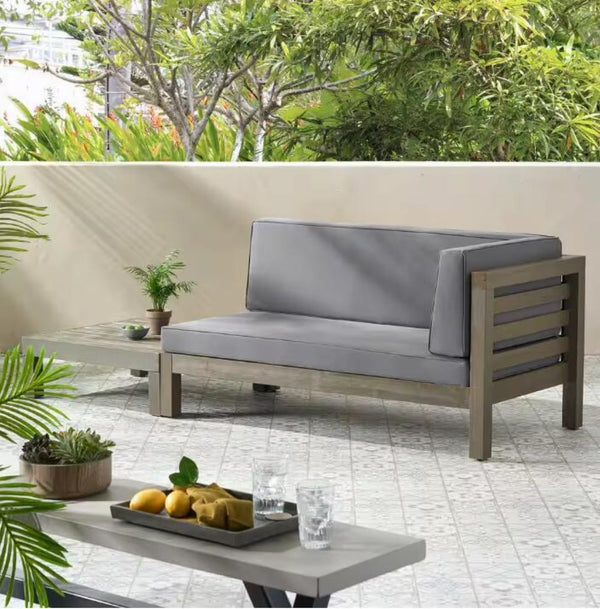 English Elm Oana Solid Acacia Corner Bench Outdoor Sectional Seating with Water Resistant Cushion 59102.00DGY-64496.00GRY