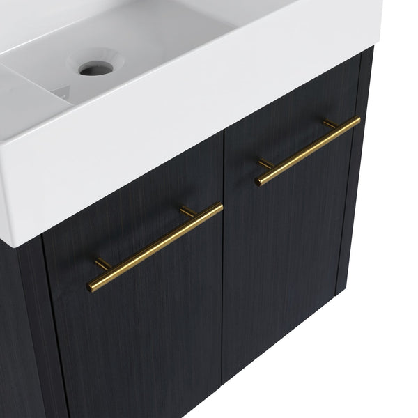 English Elm 24 Inch Wall-Mounted Bathroom Vanity With Thick Resin Sink, Soft-Close Doors & Space-Saving Design W999S00157