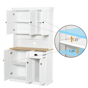 English Elm 71" Freestanding Pantry Hutch with Microwave Shelf Adjustable Storage and Six Doors W282132412