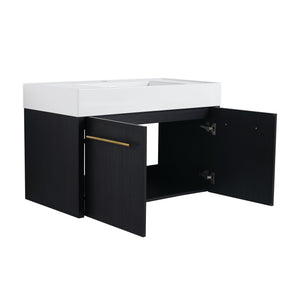 English Elm 36 Inch Wall-Mounted Bathroom Vanity With Soft-Close Doors, Thick Resin Sink, Easy Installation W999S00159