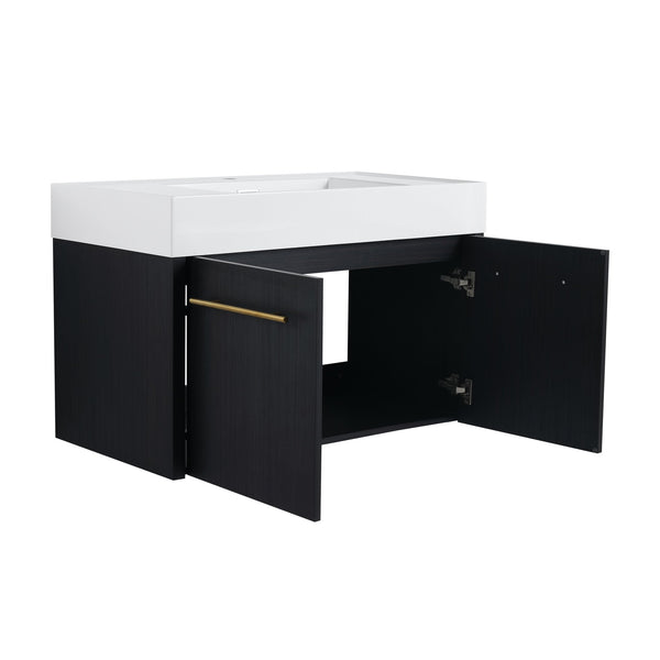 English Elm 36 Inch Wall-Mounted Bathroom Vanity With Soft-Close Doors, Thick Resin Sink, Easy Installation W999S00159