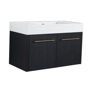 English Elm 36 Inch Wall-Mounted Bathroom Vanity With Soft-Close Doors, Thick Resin Sink, Easy Installation W999S00159