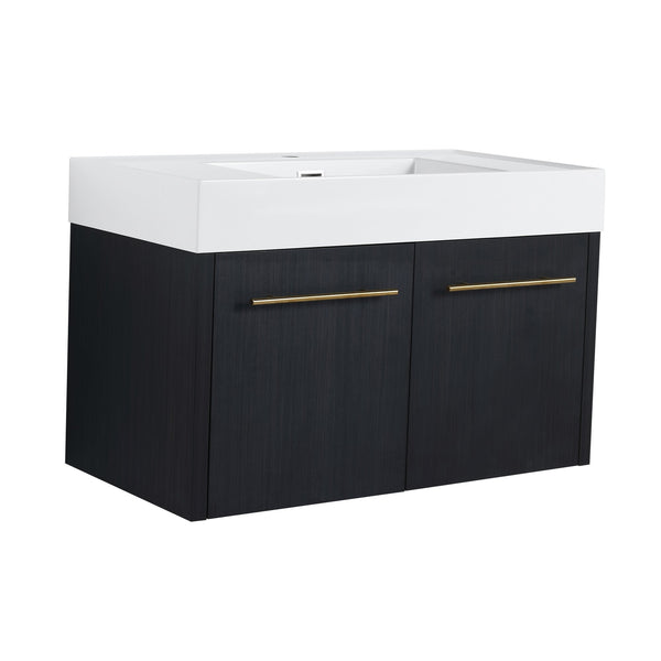 English Elm 36 Inch Wall-Mounted Bathroom Vanity With Soft-Close Doors, Thick Resin Sink, Easy Installation W999S00159