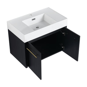 English Elm 30 Inch Wall-Mounted Bathroom Vanity With Thick Edged Resin Sink - Modern, Space-Saving Design! W999S00158