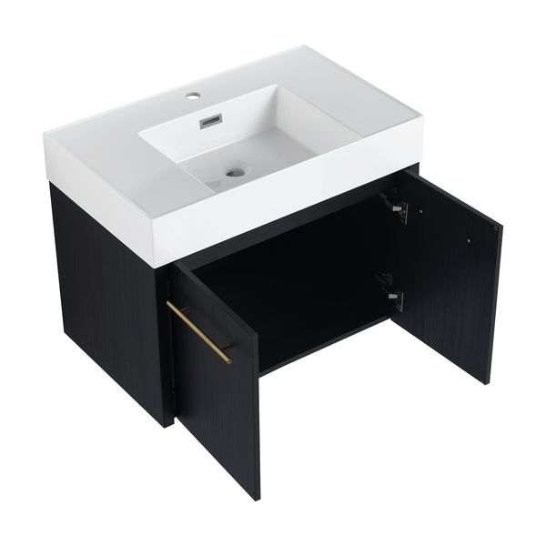 English Elm 30 Inch Wall-Mounted Bathroom Vanity With Thick Edged Resin Sink - Modern, Space-Saving Design! W999S00158