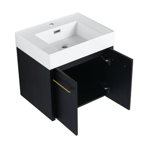 English Elm 24 Inch Wall-Mounted Bathroom Vanity With Thick Resin Sink, Soft-Close Doors & Space-Saving Design W999S00157