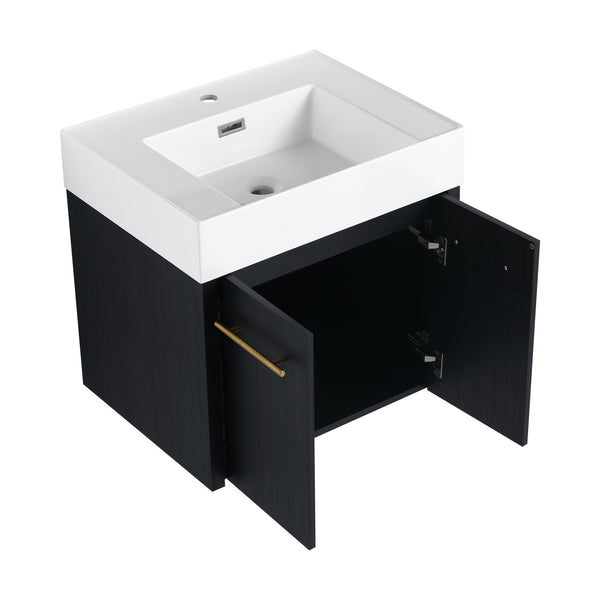 English Elm 24 Inch Wall-Mounted Bathroom Vanity With Thick Resin Sink, Soft-Close Doors & Space-Saving Design W999S00157