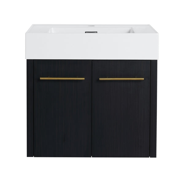 English Elm 24 Inch Wall-Mounted Bathroom Vanity With Thick Resin Sink, Soft-Close Doors & Space-Saving Design W999S00157