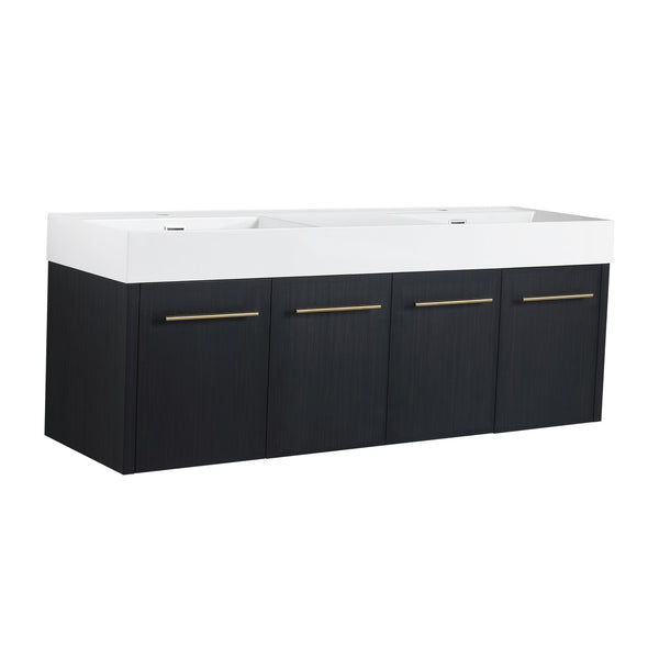English Elm 60 Inch Wall-Mounted Bathroom Vanity With Double Resin Sink, Soft-Close Hinges, Eco-Friendly Design W999S00161