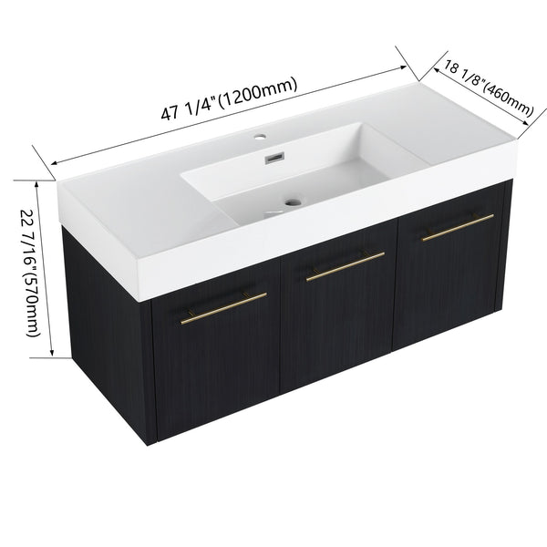 English Elm 48 Inch Wall-Mounted Bathroom Vanity With Thick Resin Sink, Soft-Close Doors, Kd Package Included W999S00160