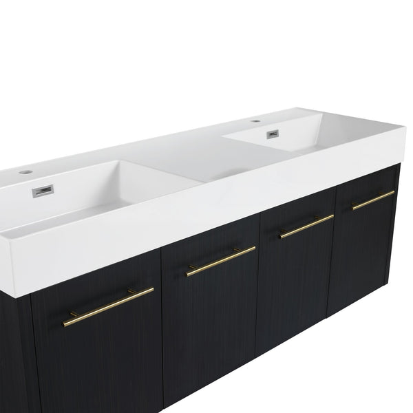 English Elm 60 Inch Wall-Mounted Bathroom Vanity With Double Resin Sink & Stylish Storage Rack, Easy Assembly W999S00372