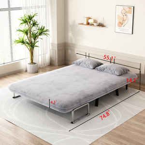 English Elm velvet 55″ Convertible Chair Bed with 18.1" Height, Tri-Fold Sleeper Sofa, Plush Light Gray Comfort W1767P145839