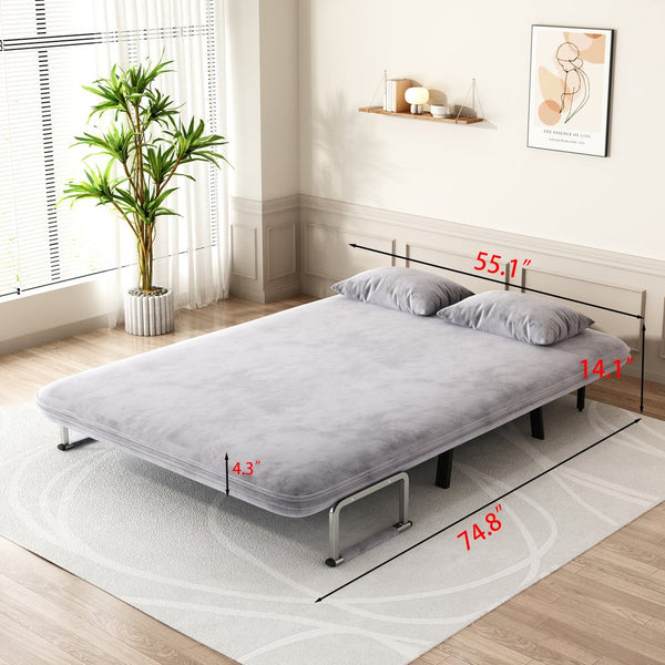 English Elm velvet 55″ Convertible Chair Bed with 18.1" Height, Tri-Fold Sleeper Sofa, Plush Light Gray Comfort W1767P145839