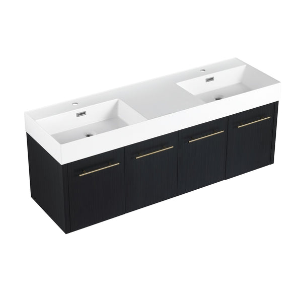 English Elm 60 Inch Wall-Mounted Bathroom Vanity With Double Resin Sink, Soft-Close Hinges, Eco-Friendly Design W999S00161
