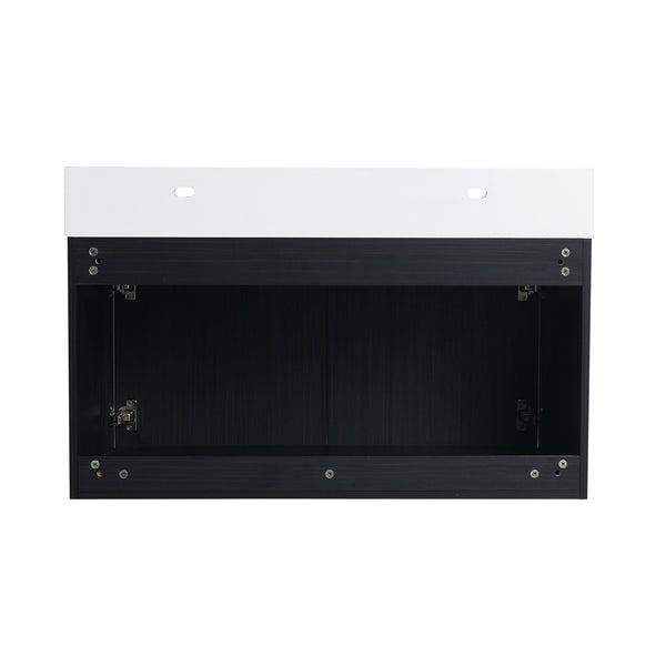 English Elm 36 Inch Wall-Mounted Bathroom Vanity Set With Thick Resin Sink, Storage Rack & Soft-Close Hinges W999S00369