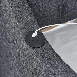 English Elm Twin Size Upholstered Daybed With Erectable Trundle & Usb Charger - Modern Gray Linen Design! W1413S00028-GIGA