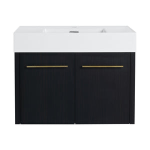 English Elm 30 Inch Wall-Mounted Bathroom Vanity With Thick Edged Resin Sink - Modern, Space-Saving Design! W999S00158