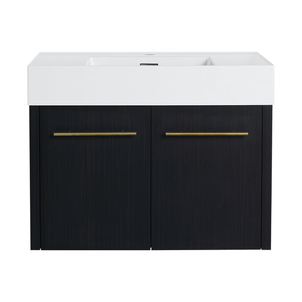English Elm 30 Inch Wall-Mounted Bathroom Vanity With Thick Edged Resin Sink - Modern, Space-Saving Design! W999S00158