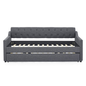 English Elm Twin Size Upholstered Daybed With Erectable Trundle & Usb Charger - Modern Gray Linen Design! W1413S00028-GIGA