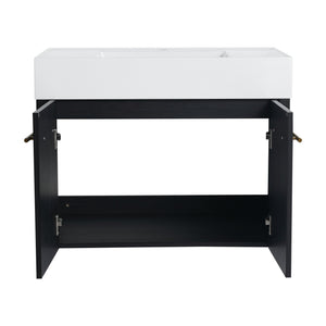 English Elm 30 Inch Wall-Mounted Vanity Set With Thick Resin Sink & 3-Tier Storage Rack For Stylish Bathrooms W999S00367