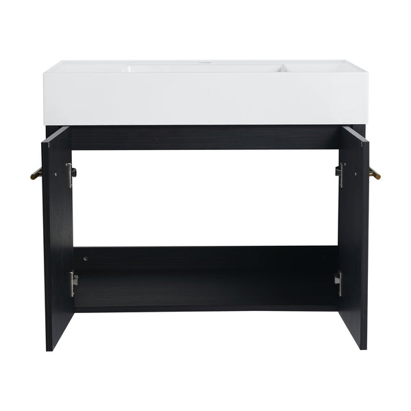 English Elm 30 Inch Wall-Mounted Vanity Set With Thick Resin Sink & 3-Tier Storage Rack For Stylish Bathrooms W999S00367